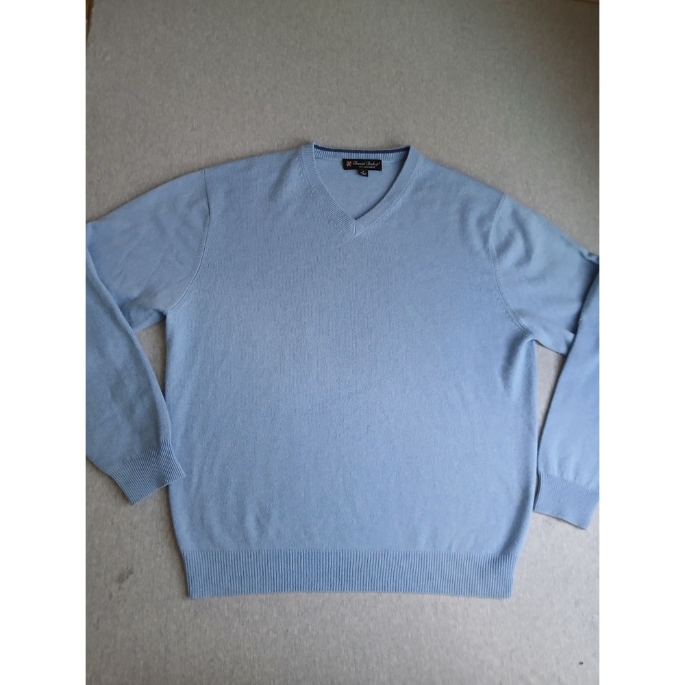 Daniel Bishop Sweater Mens Large 100 Cashmere  Knit V Neck Preppy Classic Blue